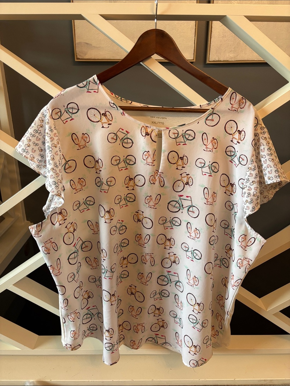 Van Heusen White Short-Sleeve Top with Bicycle Print